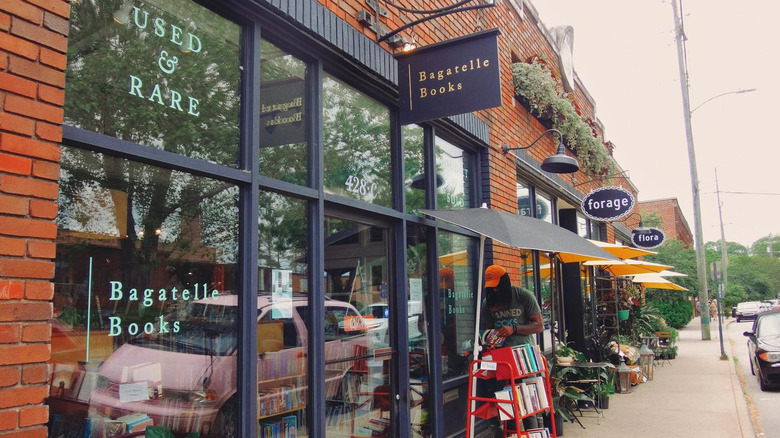 A street lined with boutiques in West Asheville, North Carolina