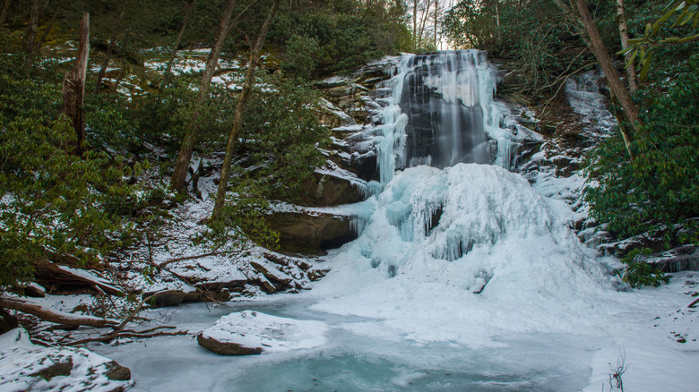 Frozen upper Catawba Falls in North Carolina