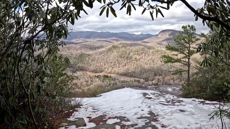 View of mountain ridges from John Rock Trail in North Carolina during winter