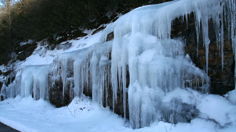 Icicles on a ledge outside of Asheville, North Carolina