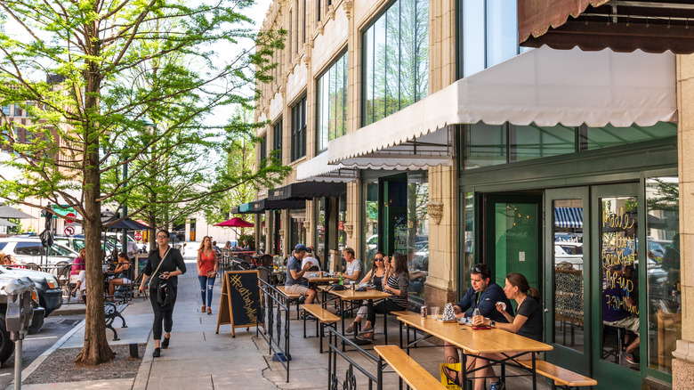 Diners sitting outside in Downtown Asheville