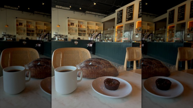 A pastry, coffee, and bread from the OWL Bakery in North Asheville