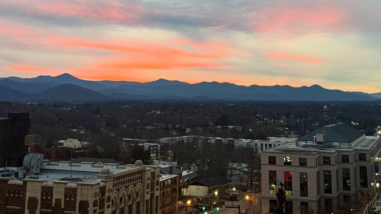 The Flat Iron Rooftop at sunset in Asheville, North Carolina