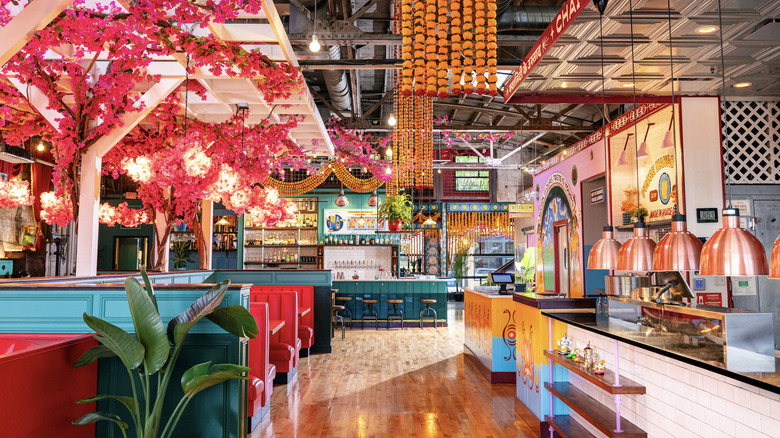 The bright and colorful interior of Chai Pani Asheville