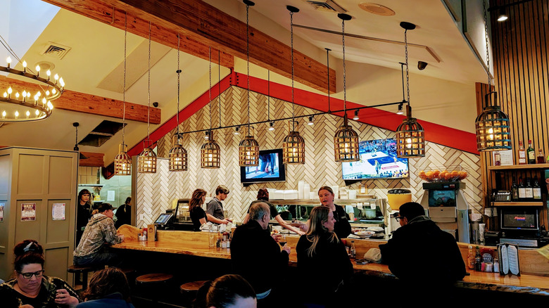 Industrial farmhouse interior of Cornerstone diner in Asheville, North Carolina.