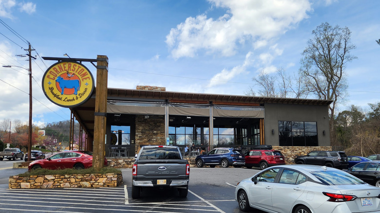 Cornerstone diner and its parking lot in Asheville, North Carolina.