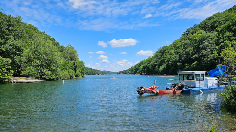 A view of French Broad River from Carrier Park in Asheville, North Carolina
