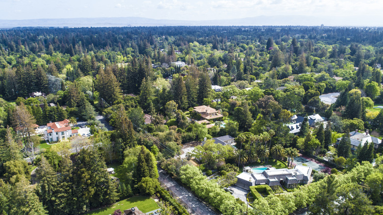 Aerial view of wealthy California neighborhood