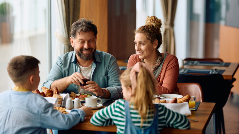 A family enjoying breakfast