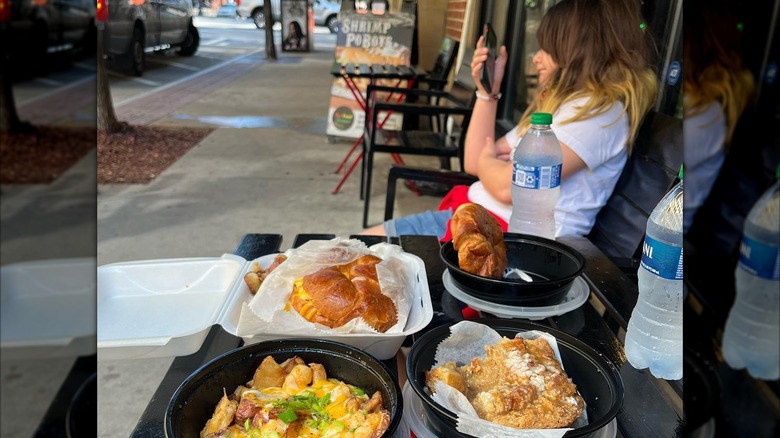 Eating outside the Food Shoppe in downtown Atlanta