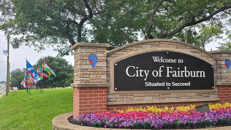 Welcome sign for the city of Fairburn, Georgia.