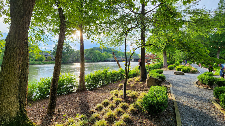 The Chattahoochee River flowing past a park in Sandy Springs, Georgia