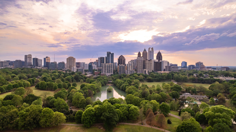 An aerial view of Atlanta, Georgia and Piedmont Park