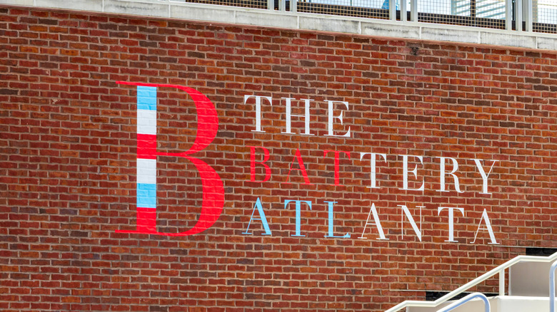 A brick sign for the Battery Atlanta