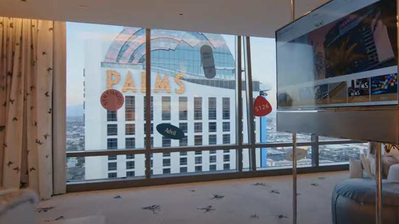 Empathy Suite bedroom stares at Palms Casino sign