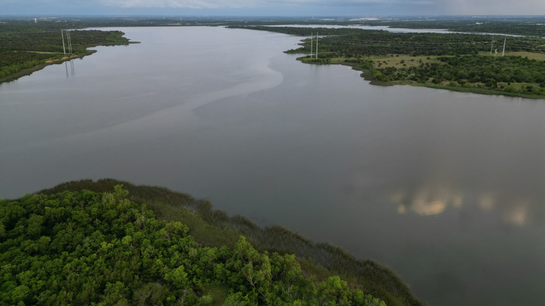 Aerial view of Walter E. Long Lake in Austin