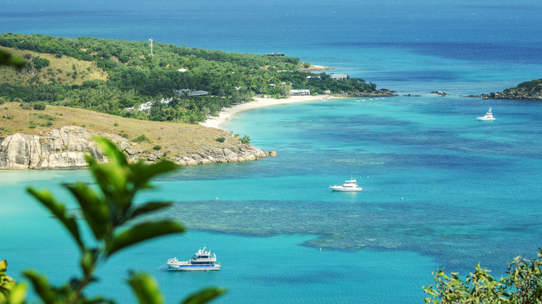 A view of Lizard Island Resort and Anchor Bay from a nearby peak.