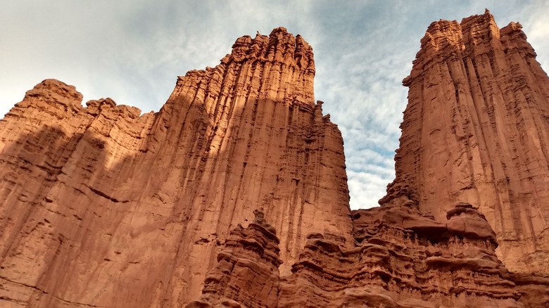 Looking up from the base of the Fisher Towers