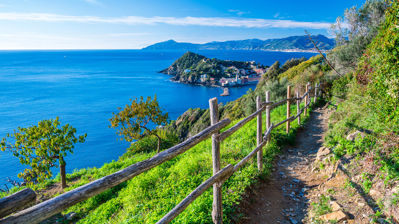 A hiking trail overlooking the sea in Sestri Levante, Italy