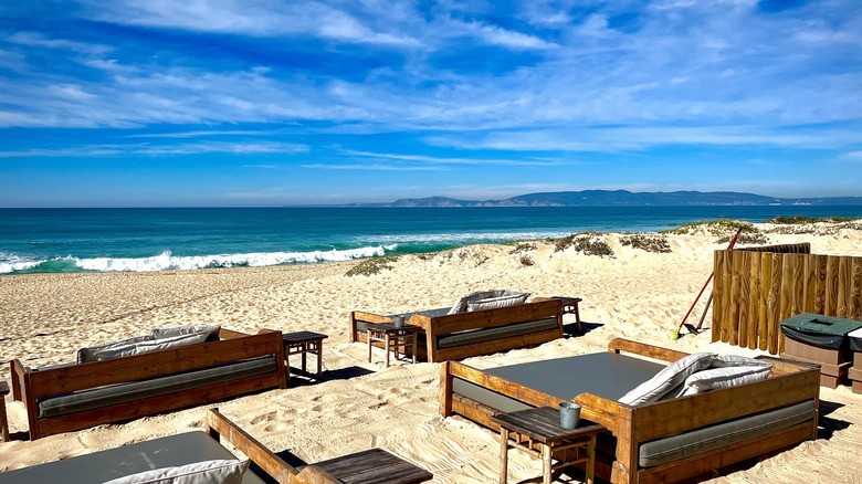 Sunbeds at a beach in Comporta, Portugal