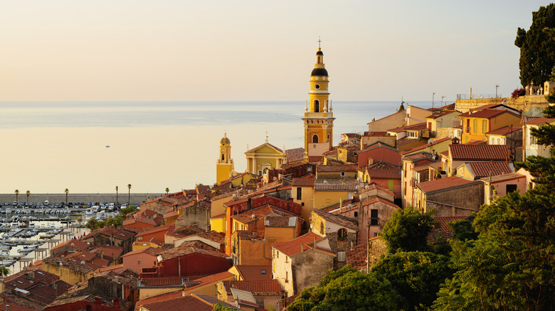 A view of rooftops in Menton, France