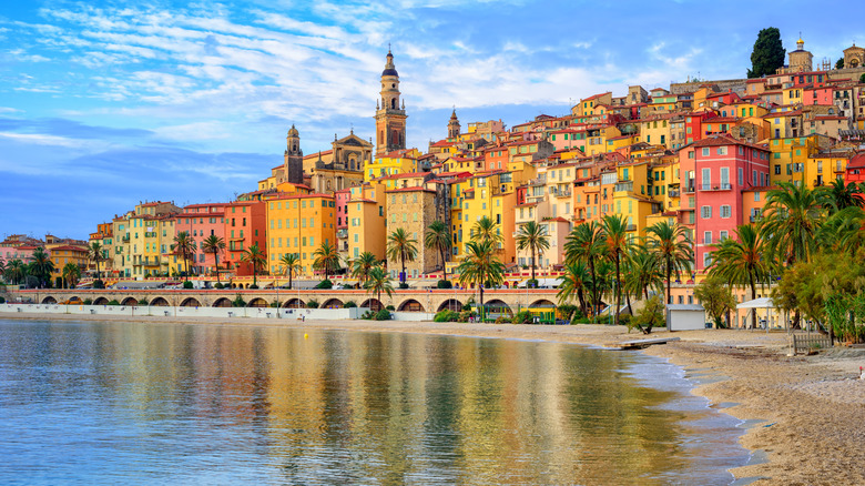 Famous colorful beachside buildings of Menton, France