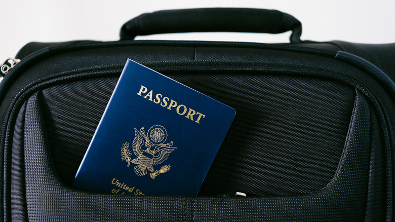 Passport sticking out of a suitcase