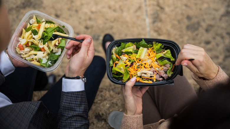 Business lunch food containers in downtown Chicago