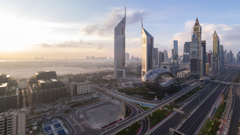 Building-and-street-filled downtown Dubai landscape