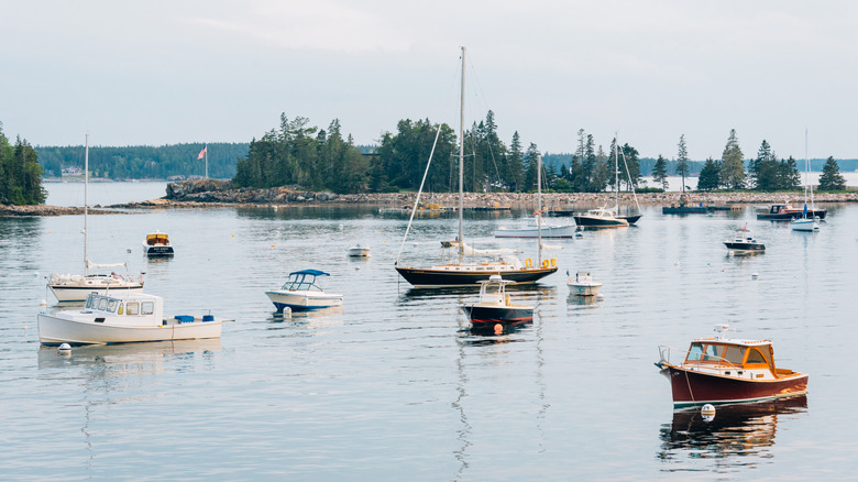 Seal Harbor full of boats on the coast of Mount Desert Island, Maine