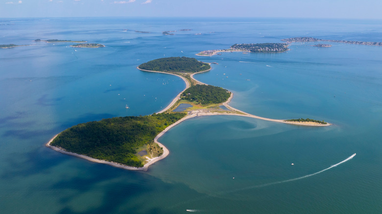 Aerial view of Peddocks Island in the Boston Harbor, Massachusetts