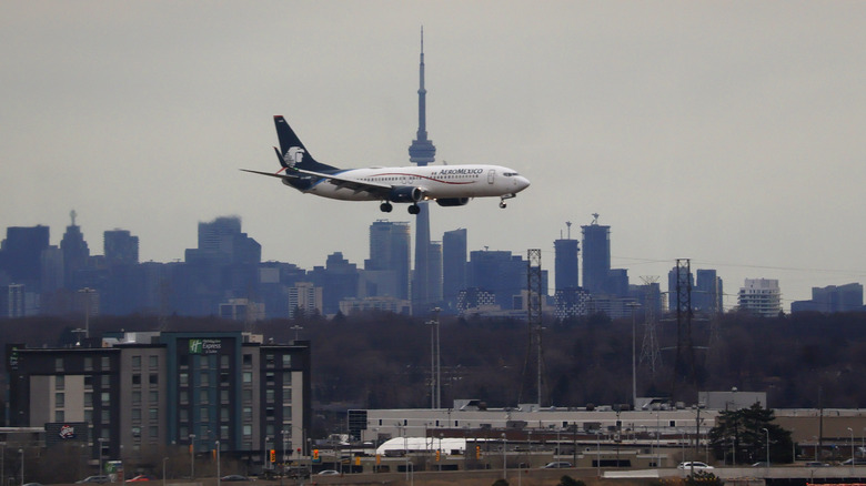 Airplane landing at Toronto Pearson International Airport