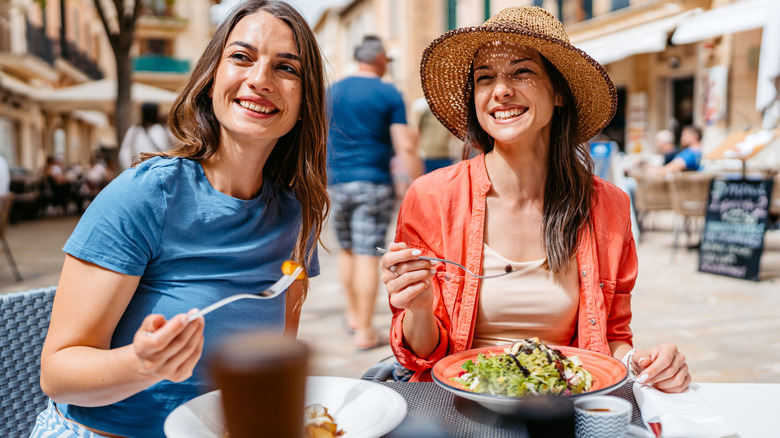 People eating at a café in Spain