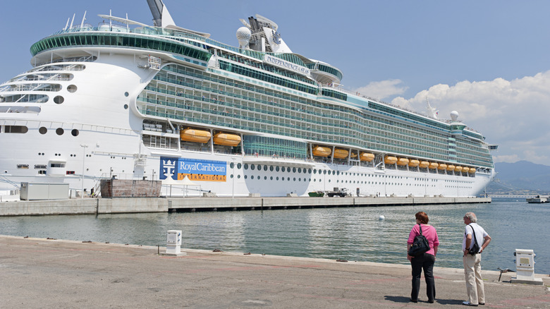 Old people waiting to get on cruise ship