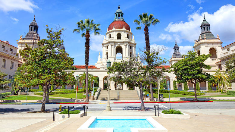 The Spanish-style historic City Hall building in Pasadena, California