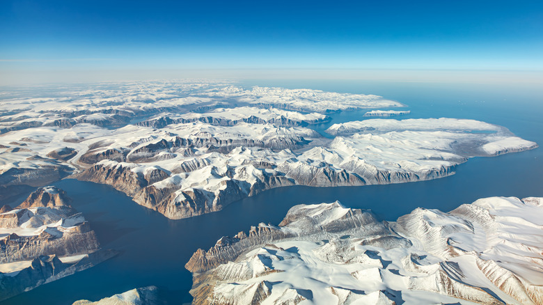 An aerial view of the fjords of Baffin Island