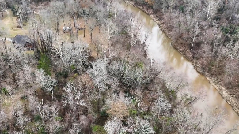 An aerial shot of the Comite River, which connects to White Bayou at the Tristian Nature Reserve in Baker, Louisiana