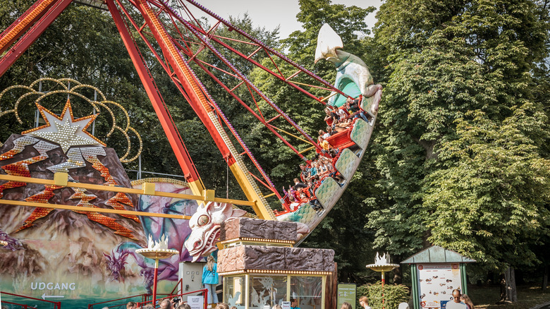 Swinging ship ride in Bakken amusement park, Denmark