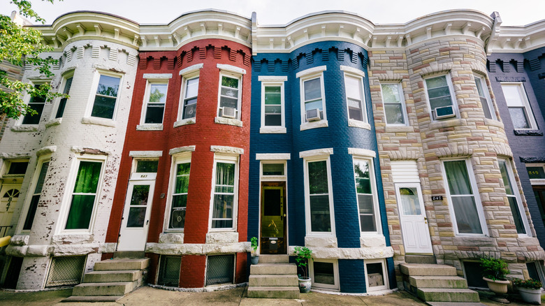 Colorful row houses in Hampden, Baltimore, Maryland