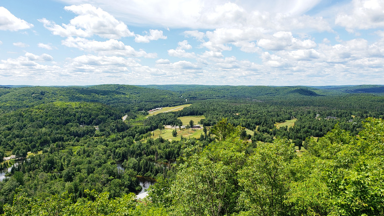 Overlooking vast landscape of green forest from Eagles Nest Viewpoint in Bancroft, Ontario, Canada