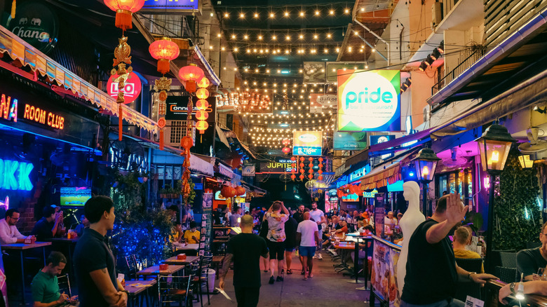 Silom Soi 4 gay-friendly area in Bangkok, Thailand, at night