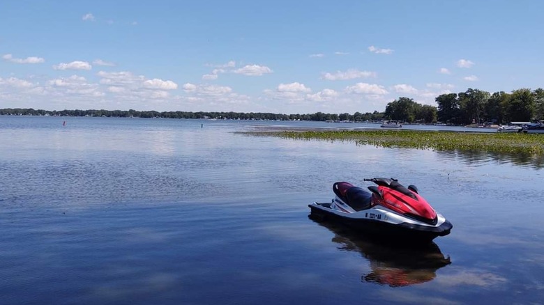 A jet ski moored in Bass Lake, Indiana