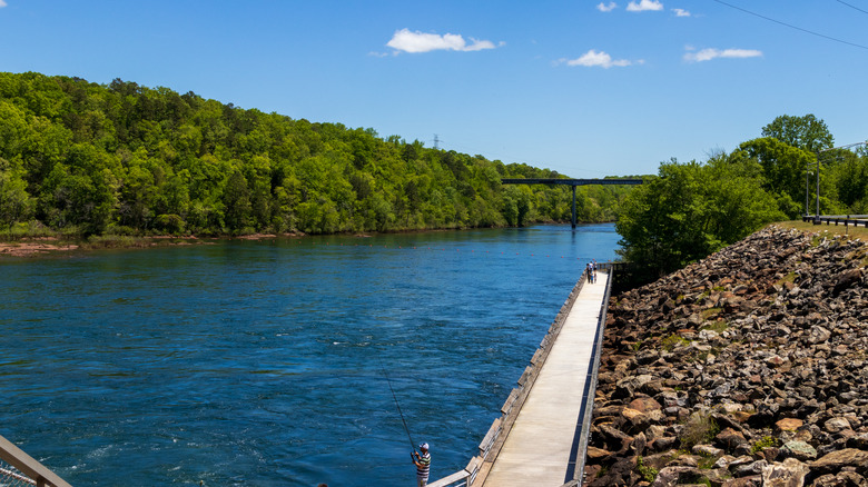 Fisherman and dock on Lake Hartwell in Georgia and South Carolina