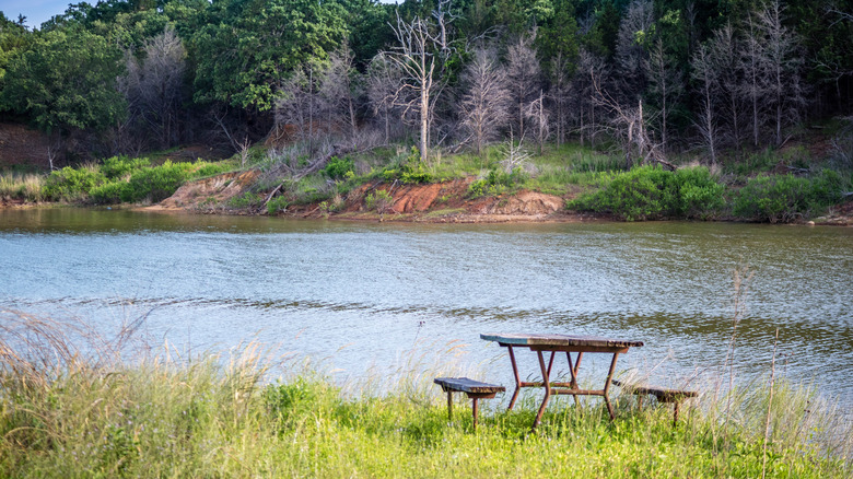 Picnic table on Lake Texoma in Texas