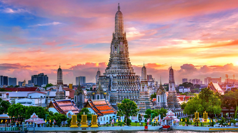 Thai temple in Bangkok during sunset