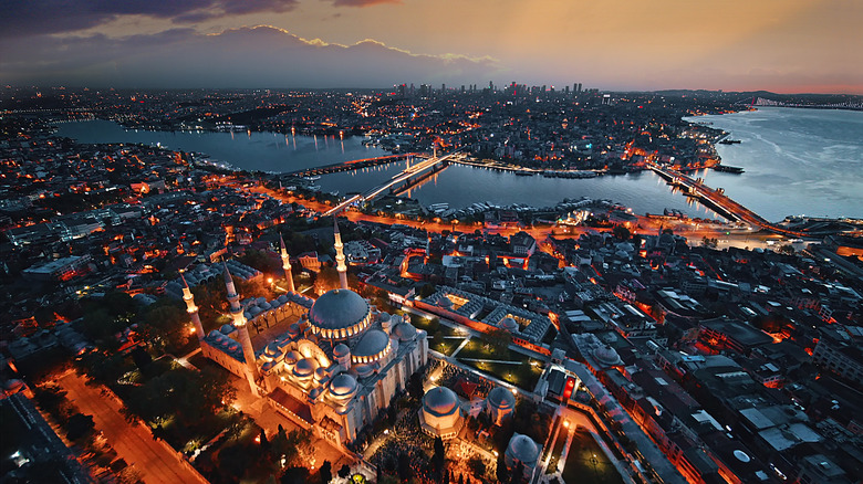The city of Istanbul lit up at sunset