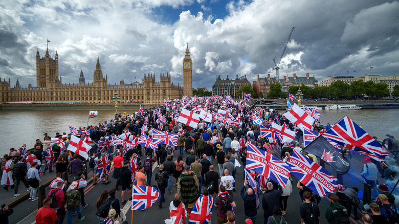 People protesting in London, United Kingdom