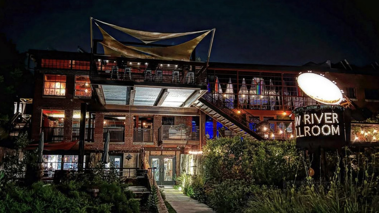 Haw River Ballroom at night in Saxaphaw, North Carolina.