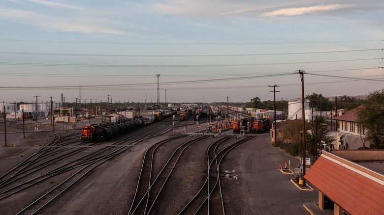 Train tracks passing through downtown Belén, New Mexico