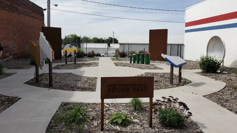 Interactive instruments at Larry Schule Sound Memorial Park in Belle Plaine, Iowa